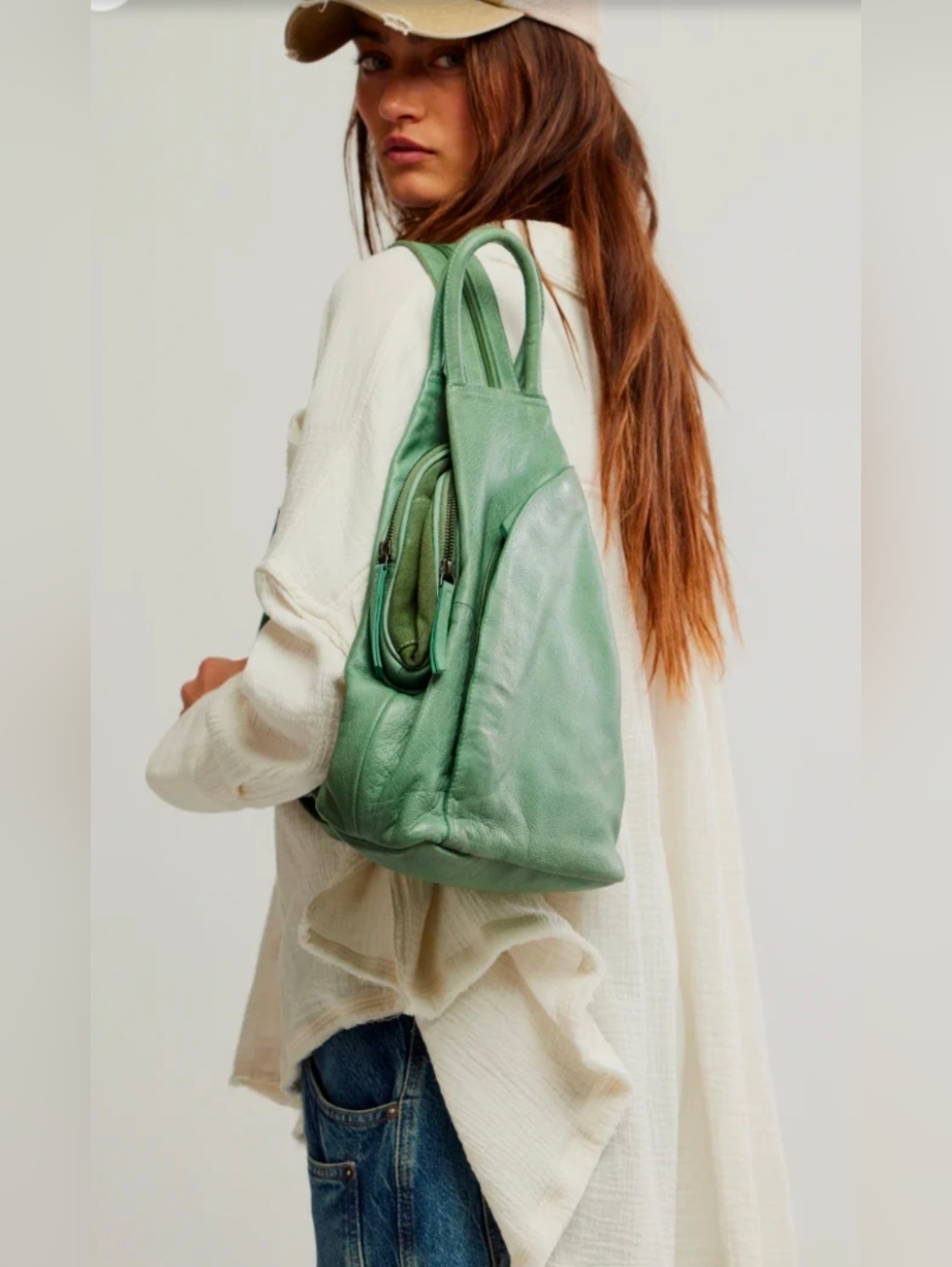 Free People WTF Soho Convertible Handbag In Pine Burnished Leather NWT